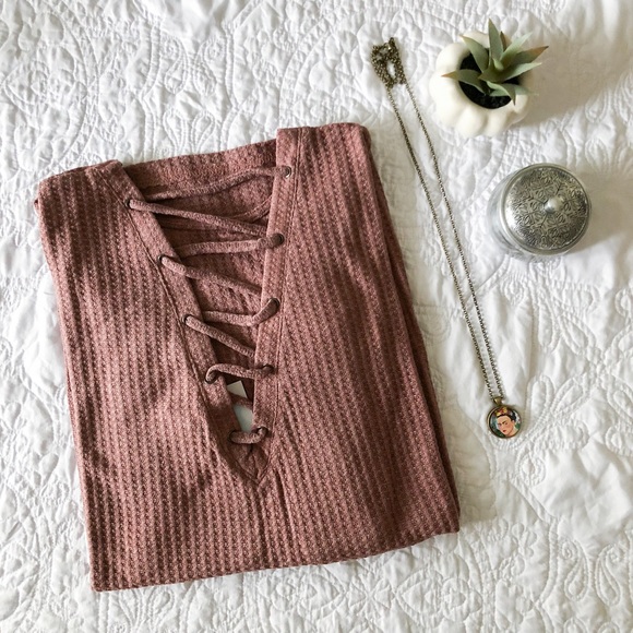 Tops - 2/$20 long sleeve thermal top with lace up back